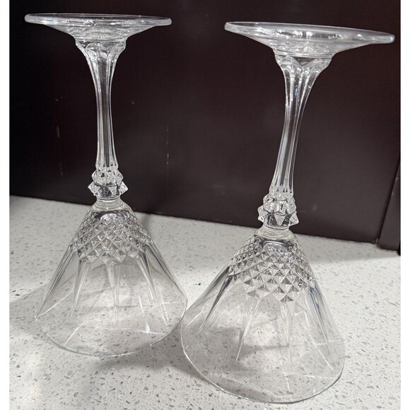 Longchamp Cristal D'arques Durant French Martini Glasses Crystal Diamond Cut Vtg - Picture 4 of 10